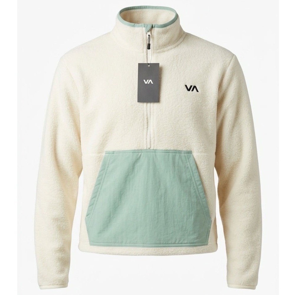 RVCA Sport Fleece Half Zip Pullover Cream Sage Green AVJJK00148 Boys Size Medium